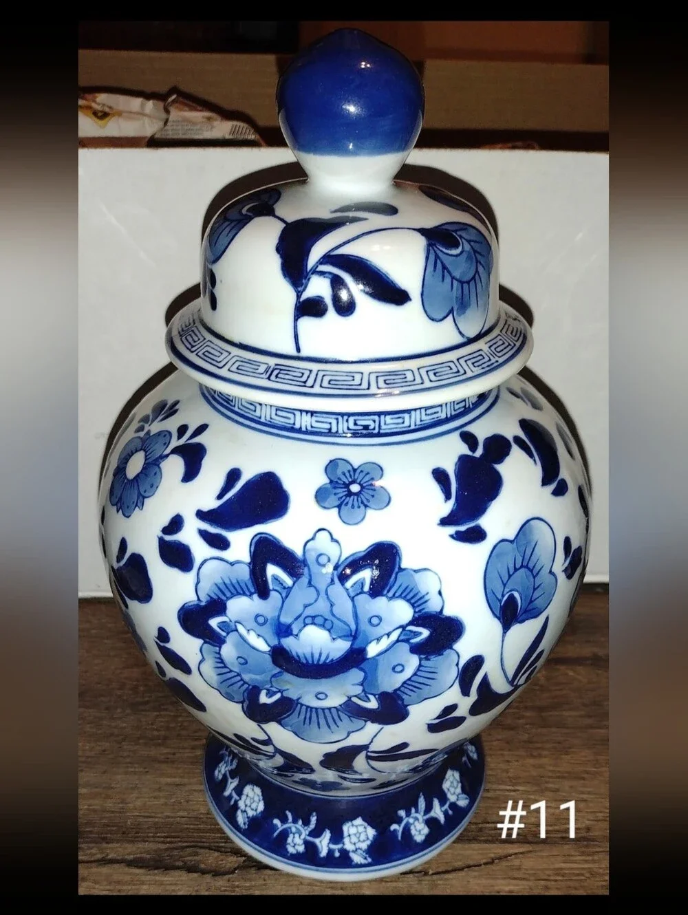 Blue and White Floral Lotus Peony Porcelain Ginger Jar